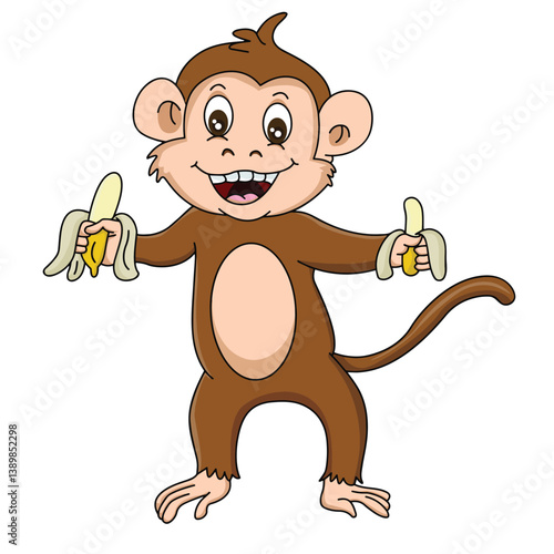 cute cartoon hand drawn vector monkey eats banana clipart