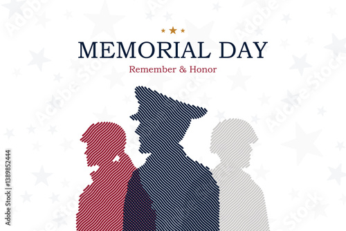 Memorial Day banner with soldier silhouettes against a starry background with the message Remember and Honor.