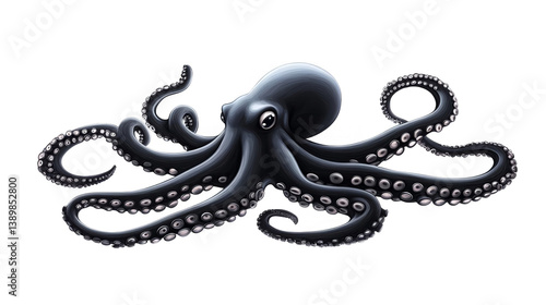 Isolated Black Octopus Illustration On A Transparent Background