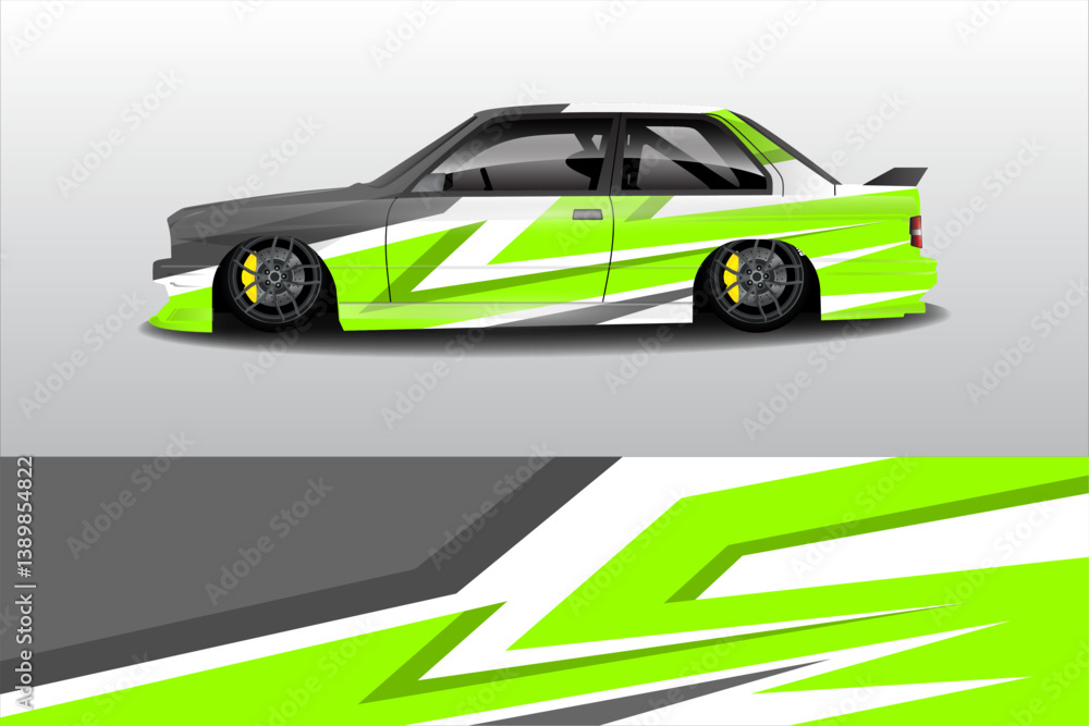 Stylized car illustration featuring a sleek design with vibrant green and gray accents, set against a minimalist background Stylized car illustration featuring a sleek design with vibrant green and gray accents, set against a minimalist background