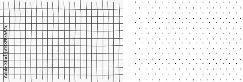Grid dot hand drawn seamless pattern, notebook grid and striped pattern. Doodle geometric net, chalk or crayon stroke.