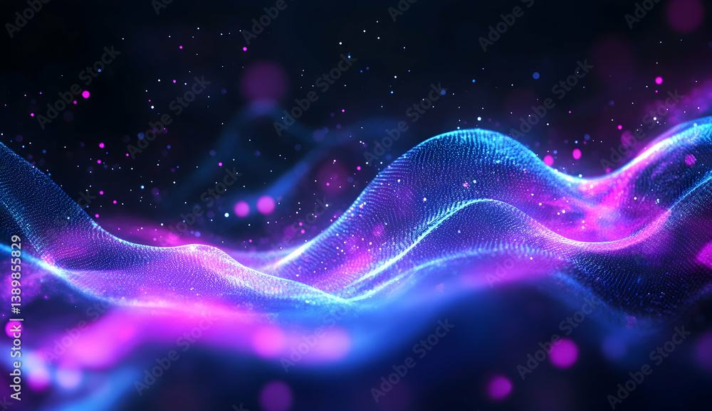 Fototapeta premium Abstract blue and purple background with glowing waves of digital data