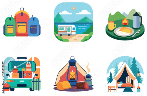 Camping Bundle. Couple and Dog Campfire Collection Stickers