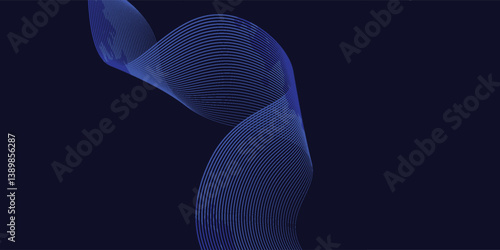 Dark blue abstract background with ultraviolet neon light, blurred light lines, grunge waves
