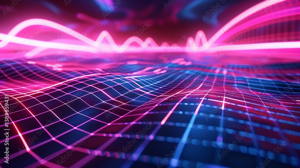 Glowing neon lines intersecting in a high tech grid pattern Glowing neon lines intersecting in a high tech grid pattern
