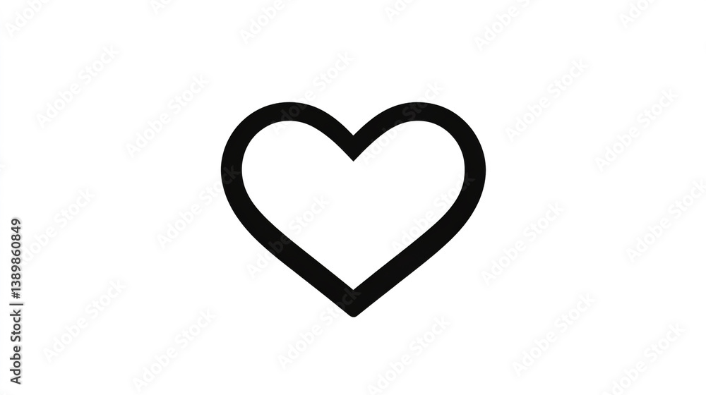 Heart icon, simple vector line art, black on white background Heart icon, simple vector line art, black on white background