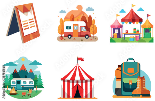 Camping Bundle. Red and White Circus Tent Collection Stickers