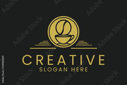 Elegant Coffee Cup Logo Design Golden Minimalist Style bar art cafe icon line   