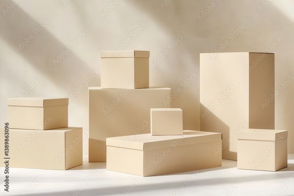 Versatile Packaging Mockup Collection with Various Sized Cardboard Boxes, E-commerce Product Photography on Clean White Background Versatile Packaging Mockup Collection with Various Sized Cardboard Boxes, E-commerce Product Photography on Clean White Background