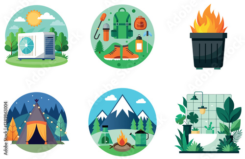 Camping Bundle. Ultralight Backpacking Gear Collection Stickers