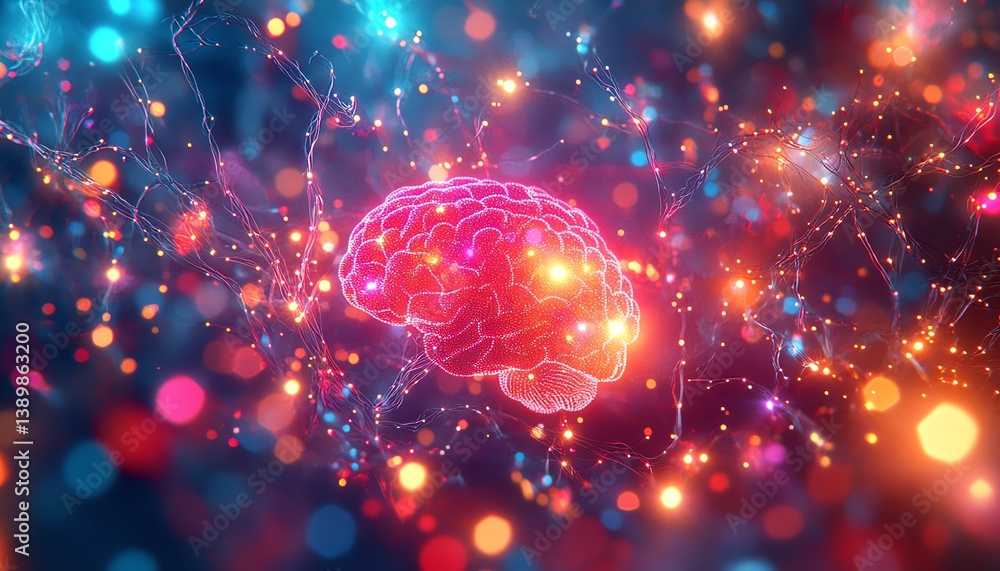 Vibrant brain with neurons and synapses lighting up like a colorful circuit board Vibrant brain with neurons and synapses lighting up like a colorful circuit board