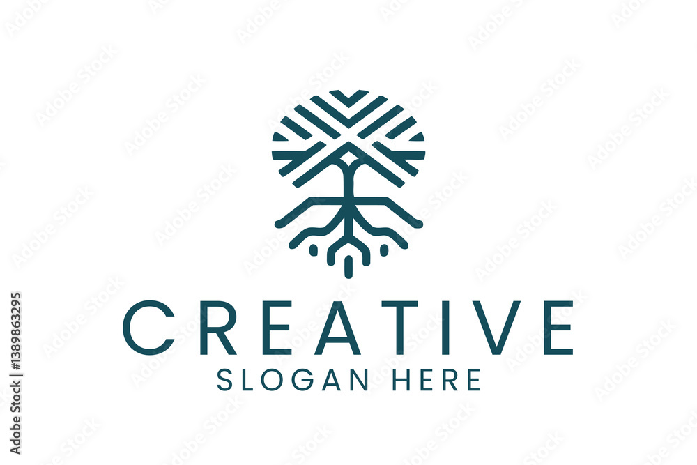 Elegant Minimalist Tree Logo Design Template art icon line dark blue teal roots Elegant Minimalist Tree Logo Design Template art icon line dark blue teal roots
