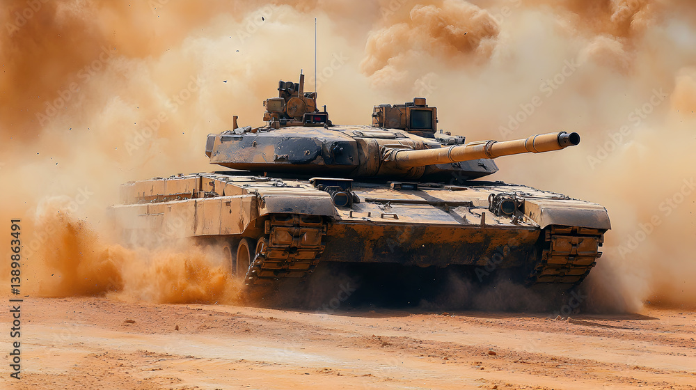 Fototapeta premium Old Soviet T military tank, a heavy armored fighting vehicle with a powerful gun, isolated in its green camouflage