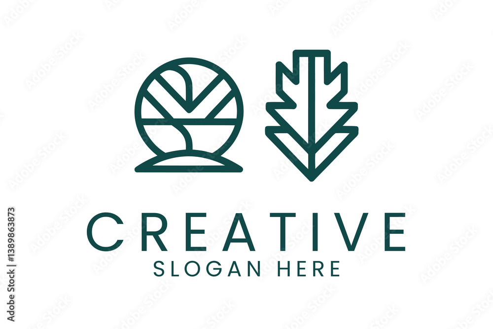 Modern Minimalist Geometric Plant Logo Design art eco icon leaf tree line dark Modern Minimalist Geometric Plant Logo Design art eco icon leaf tree line dark