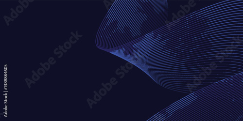 Dark blue abstract background with ultraviolet neon light, blurred light lines, grunge waves