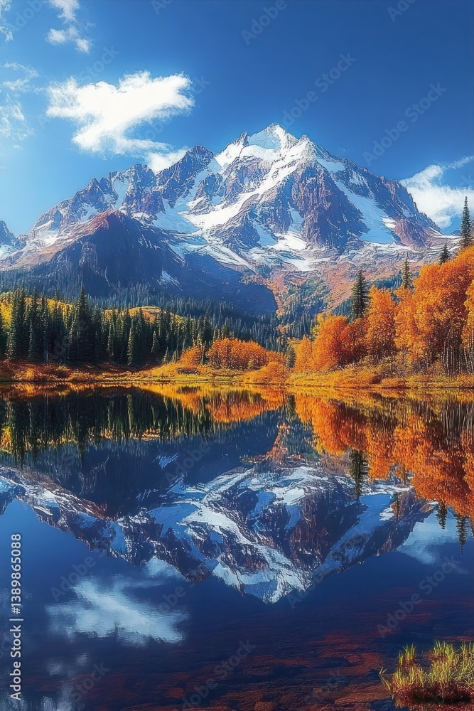 Obraz premium Serene Reflection of Mount Shuksan in Autumn Lake