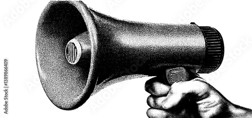 Retro loudspeaker art poster with fake news vibes, pop halftone style, and a bold protest-themed graphic design statement
