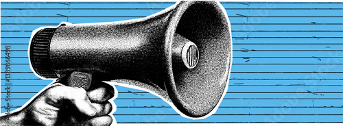 Web Retro loudspeaker art poster with fake news vibes, pop halftone style, and a bold protest-themed graphic design statement.