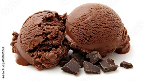 A close-up of a scoop of chocolate chip ice cream, with dark, hidden chocolate chunks, resting on a plain background to highlight the smoothness and richness of the ice cream.