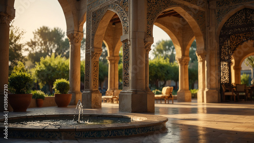 Wallpaper Mural A Renaissance Italian villa porch with elegantly carved columns, overlooking vineyards and rolling hills bathed in golden light, luxurious and serene Torontodigital.ca
