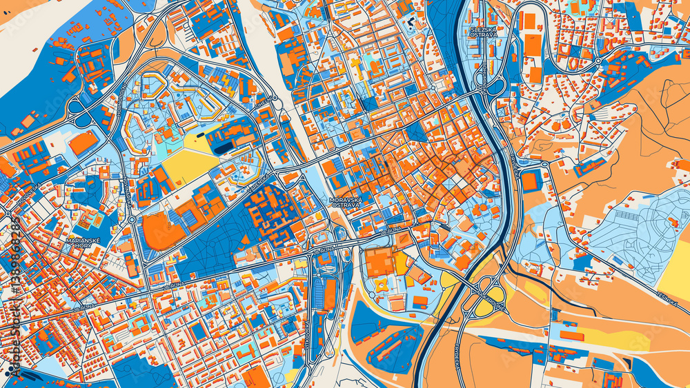 Obraz premium Colorful Ostrava Street Map with Labels and Buildings