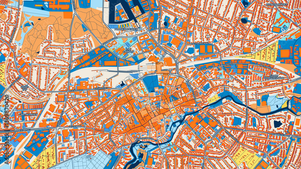Colorful Odense Street Map with Labels and Buildings Colorful Odense Street Map with Labels and Buildings