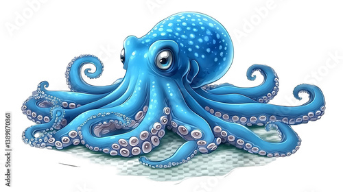 Vibrant Blue Octopus Illustration On Transparent Background Isolated Image