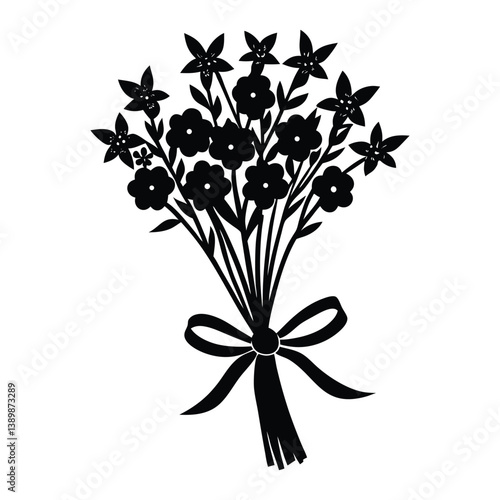 Wildflower silhouette bouquet with mixed species on a clean white background  