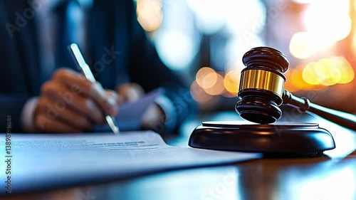 Justice system in action with gavel and legal documents in a professional setting