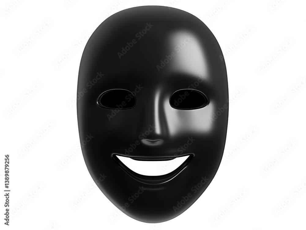 3D Rendered Isolated Black Mask Smiling Face on Transparent Background 3D Rendered Isolated Black Mask Smiling Face on Transparent Background