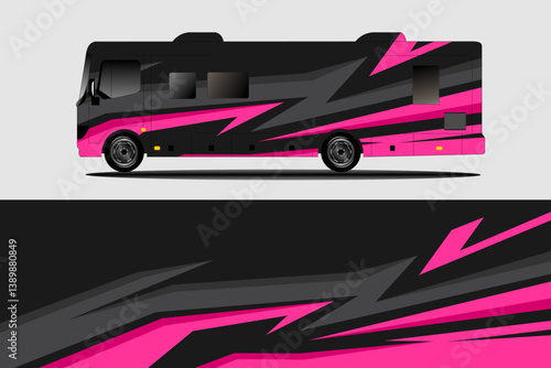 Vibrant and Boldly Designed RV with Abstract Pink and Black Patterns Displayed in Side View