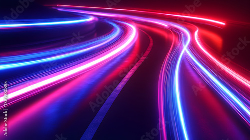 dynamic neon light streaks moving in different directions 