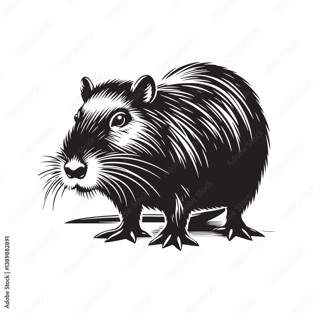 Coypu Silhouette - Minimalist coypu vector - Illustration of Coypu - Animal design. Coypu Silhouette - Minimalist coypu vector - Illustration of Coypu - Animal design.