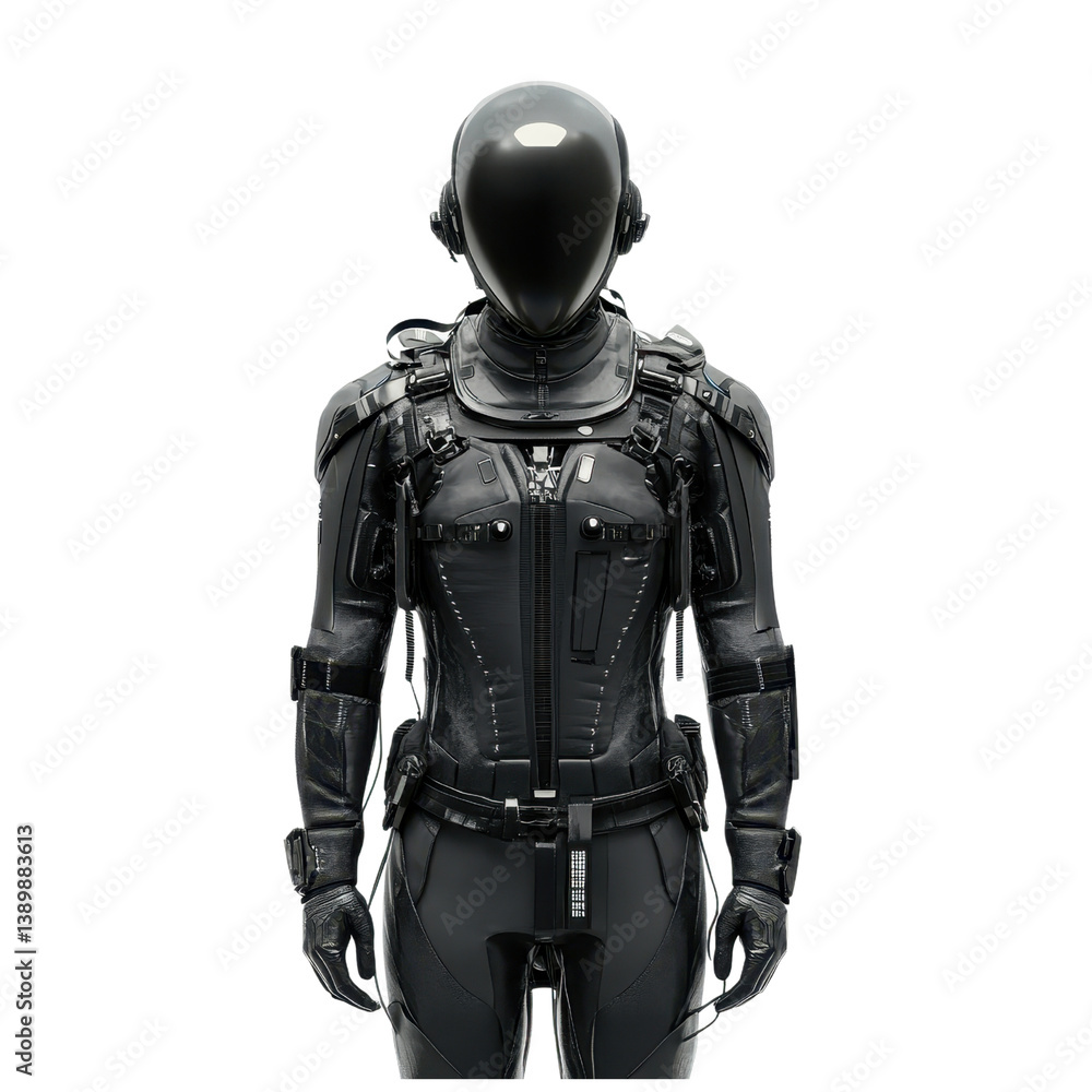 Futuristic Black Armored Suit with Helmet Isolated on Transparent Background Futuristic Black Armored Suit with Helmet Isolated on Transparent Background