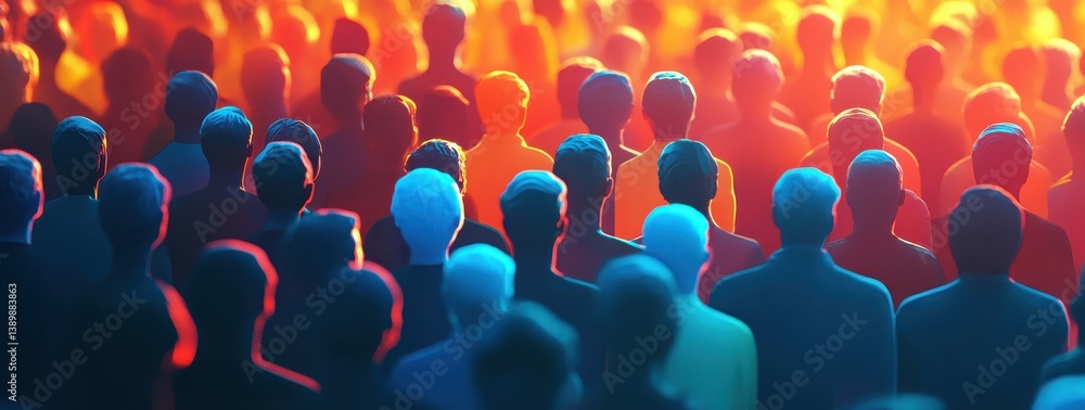Fototapeta premium Large diverse crowd in vibrant lighting.