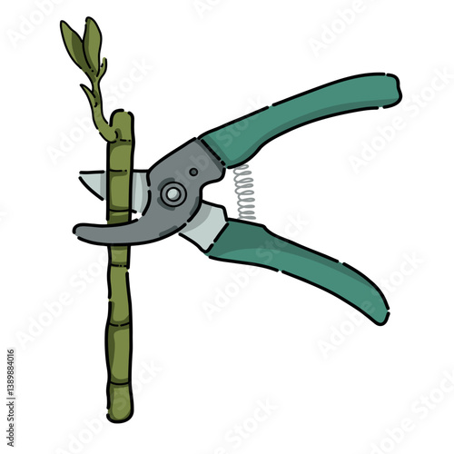  A bright garden pruner for plant care. Vector illustration in cartoon style. spring planting of agricultural crops. Isolated on a white background.