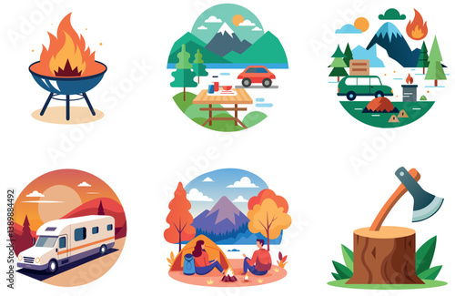 Camping Bundle. Red and Gold Circus Tent Collection Stickers