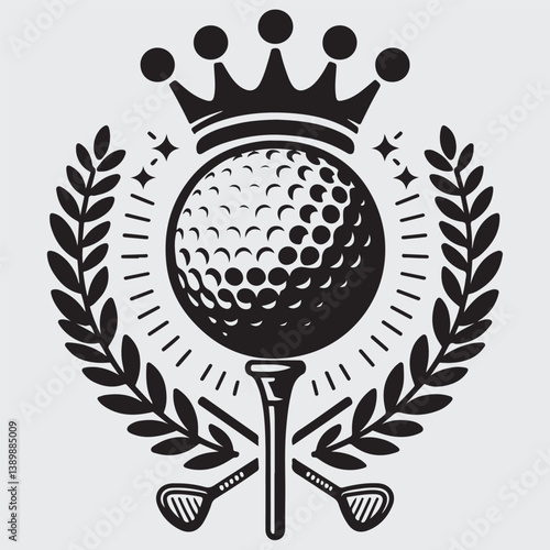 Golf ball vector logo. Golf ball on tee with wreath and crown. Vector illustration stock illustration