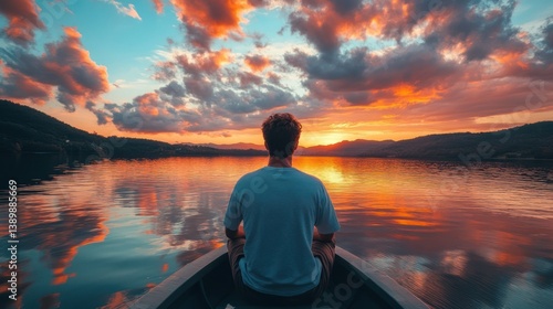 Serene Sunset: A Man Contemplates on a Lake