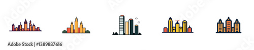 Colorful Urban Skyline with Skyscrapers and Structures