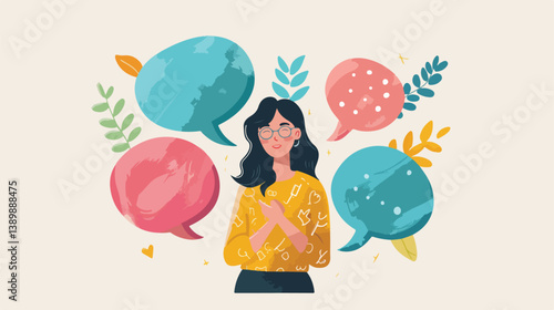 Professional Woman Avatar with Communication Bubble Design for Marketing Campaigns