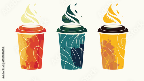 Professional Color Emblem with Silhouette of Disposable Glass for Hot Drinks