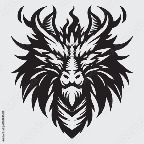 Green dragon head front view logo. stock illustration