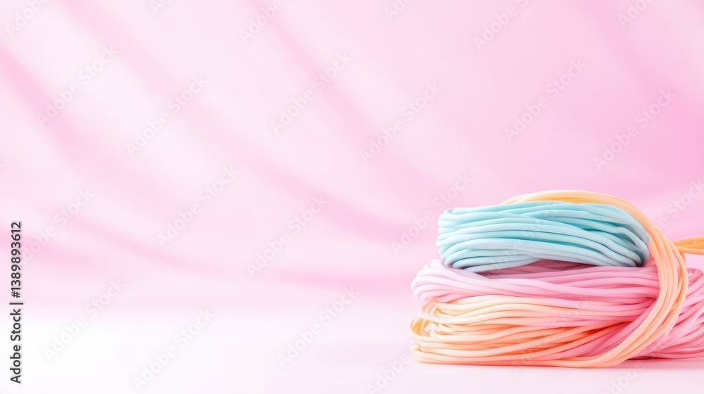 Pastel-colored threads in a stack Pastel-colored threads in a stack