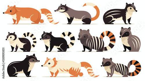 Adorable Wild Animals - Weasel, Raccoon, Skunk in Safari Jungle Setting