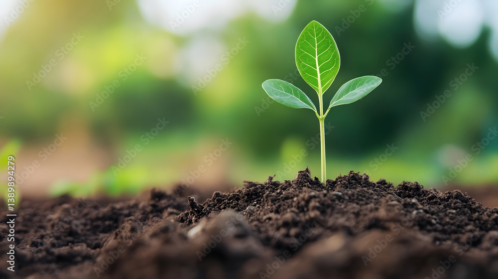 Fototapeta premium Sustainable Growth:Small Plant Emerging with Eco-Friendly Icons