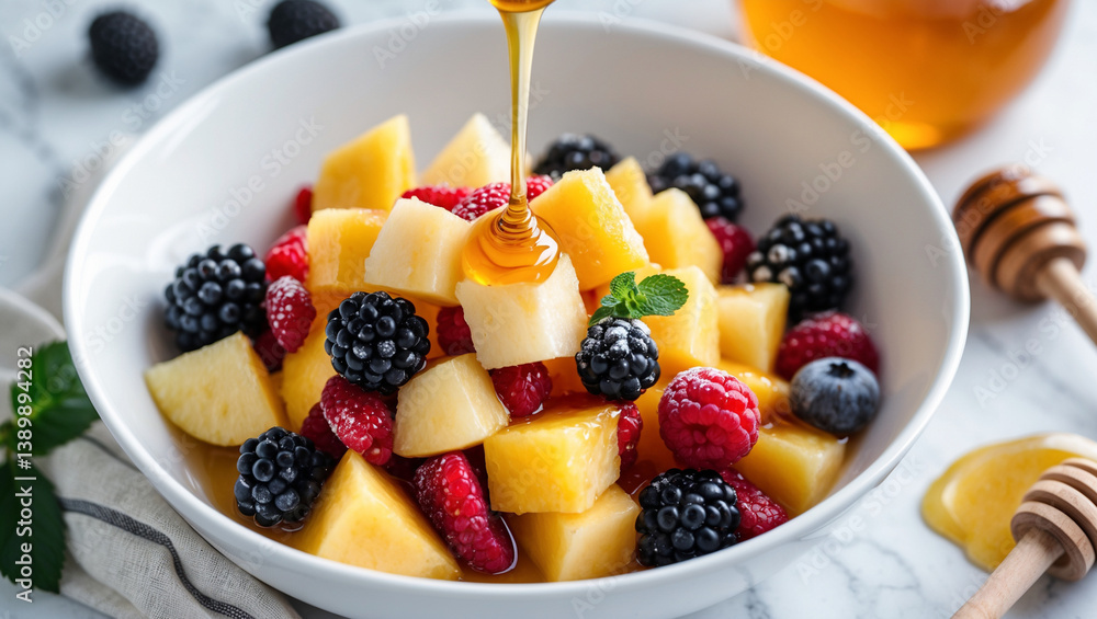 Delicious Fruit Salad With Honey,Cantaloupe,Blackberry,Raspberry,And Blueberry Delicious Fruit Salad With Honey,Cantaloupe,Blackberry,Raspberry,And Blueberry