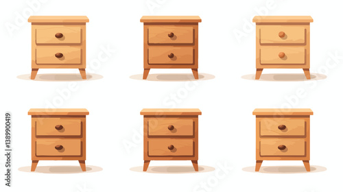 Modern Set of Wooden Bedside Tables on White Background in Vector Illustration for Interior Design Professionals
