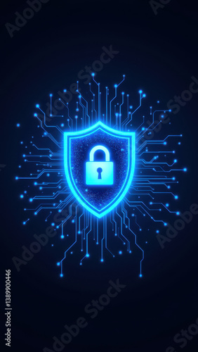 Wallpaper Mural An icon depicting a digital shield with blue lightening effects emanating from it, symbolizing cybersecurity protection. Torontodigital.ca