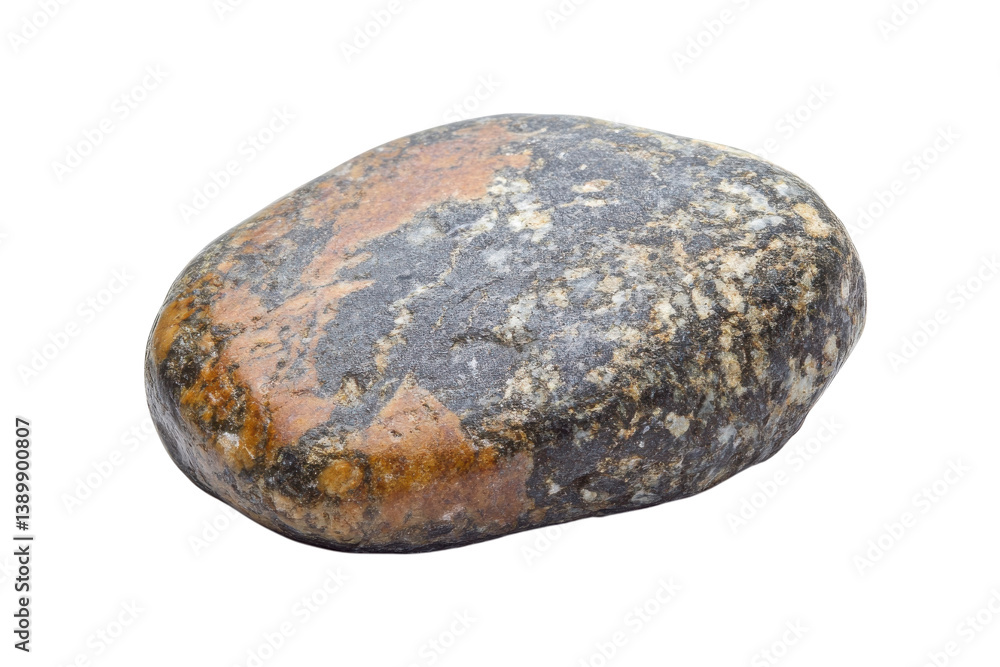 Smooth river rock brown and grey tones isolated on white background Detailed texture natural stone Smooth river rock brown and grey tones isolated on white background Detailed texture natural stone